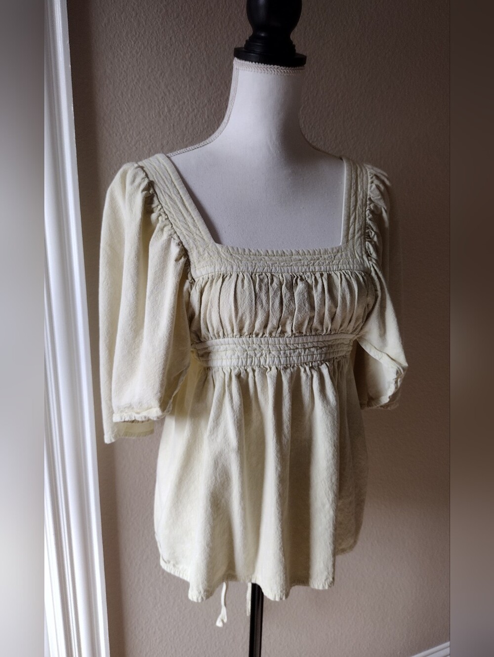 Free People Square-Neck Smocked Tunic In Pale Green With Cape Sleeves